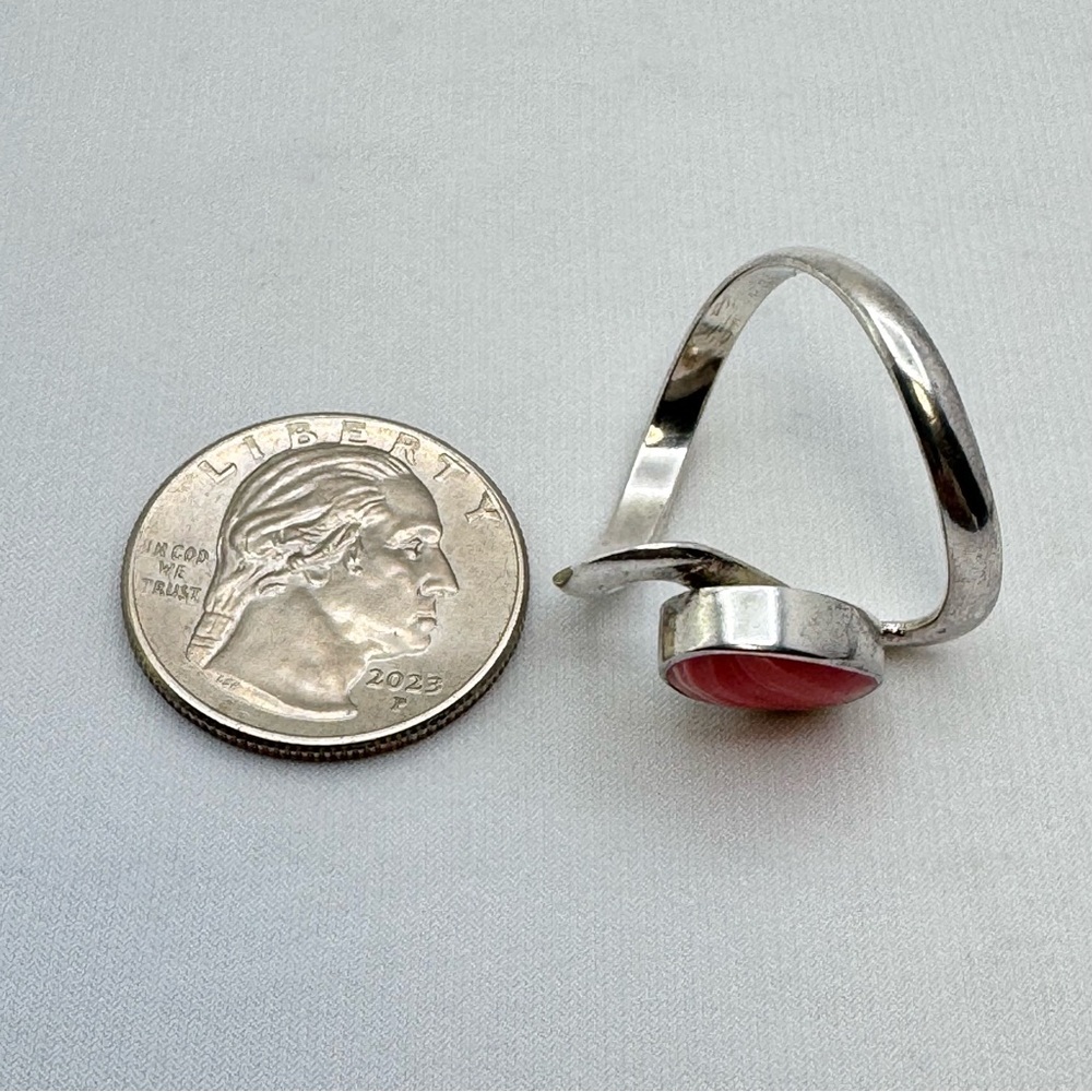 Vintage Mexico Silver Red Faux Carnelian Agate Swirl Ring Statement Sz 9 - Picture 6 of 8